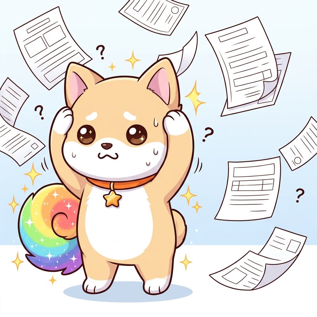 書類いっぱいで困るにじまる